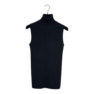 Gerard Darel Black Ribbed Fine Wool Sleeveless Turtleneck Sweater 2/Medium